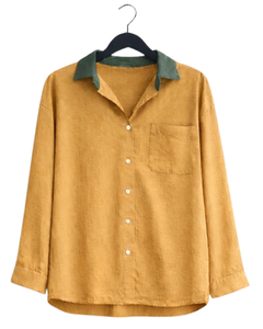 Ensemble deux pièces décontracté pour femme : chemise gris clair et pantalon gris foncé à jambes larges, en coton et lin, coupe ample, vêtements d'été, OEM - Product Image 1