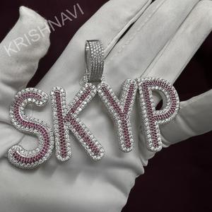 Premium VVS Moissanite Ruby Diamond SKYP <b>Name</b> Fully Iced Out <b>Custom</b> Pendant Personalized Hip Hop Jewelry <b>Necklace</b> Gift For Men - Product Image 6