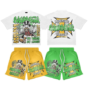 <b>Men's</b> T-Shirt and Shorts Set Street Style Printed Cotton <b>Summer</b> Wear Crew Neck Fashion Art Design - Product Image 6