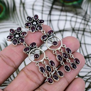 New Style Fashion Design Natural Garnet Gemstone Drop Dangle Earrings Handmade 925 Sterling <b>Silver</b> Wedding Party Customizable - Product Image 5