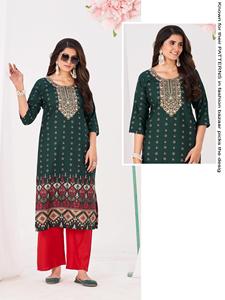 Conjunto de Kurti de Rayón Bordado con Dupatta Jacquard, Colección de Ropa India y Pakistaní Hecha a Mano - Product Image 4