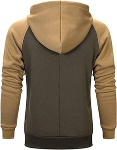Sudadera con Capucha de Manga Raglán en Contraste al por Mayor - Verde Oliva y Beige - Top con Capucha de Forro Polar Estilo Urbano - Product Image 3