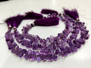 Perles facettées en améthyste violette naturelle, forme goutte d'eau, 5x7mm, brin de 8 pouces - Product Image 2