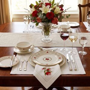 Serviettes de table carrées en tissu réutilisables personnalisées en gros, brodées de grenades, 45x45cm, en coton, faites à la main, durables - Product Image 3