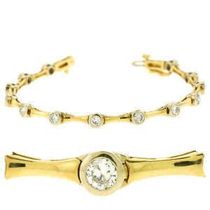 กำไลข้อมือเพชรเทียมทรงเทนนิสแบบฝังขอบสองสีทอง 18K - Product Image 2