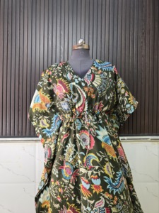 Vestido Kaftán de Algodón Ecológico con Estampado Digital Indio para Mujer, Largo, para Playa, con Cintura Natural, Ropa de Dormir, Camisón Maxi - Product Image 4