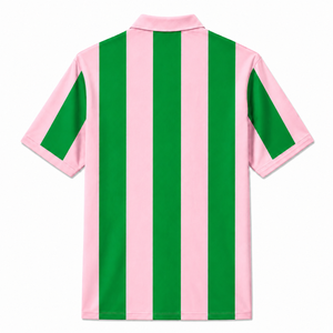 Maillot de football personnalisé Alpha Kapa Alpha, manches courtes, logo sur le devant, chemise en polyester rayée verte et rose pour femme - Product Image 3
