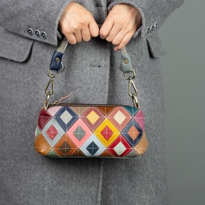 Bolso Ando de Cuero Vacuno Genuino, Mini Bolso de Mano para Mujer, Multicolor con Parches y Correa de Hombro Desmontable - Product Image 4
