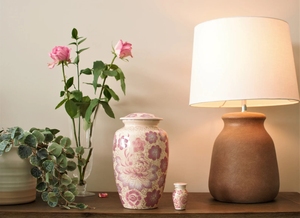 Lilac Cremation Urn Hand Painted White Floral Design Handcrafted Aluminum Adult Human Ashes <b>Memorial</b> Jar 1-2L Decorative - Product Image 5