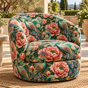 Tissu d'ameublement jacquard brocart floral et fruité PRANIKA INTERNATIONAL Blue Bird, 58/60 pouces, tissé, imprimé, respirant, léger - Product Image 1