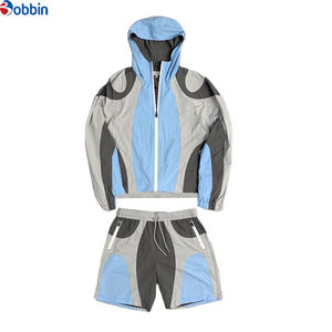 Comfortable Custom Logo Sleeve Windbreaker Nylon Outdoor Sports Running Zipper Men's 2Pcs <b>Patchwork</b> Windbreaker Unisex Short Set - Product Image 1