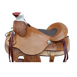Selle de cheval Western en cuir tanné, sculptée à la main avec motifs floraux, assise rigide, sangles Latigo, conchos floraux, avec kit de harnais, 10-18 pouces - Product Image 2