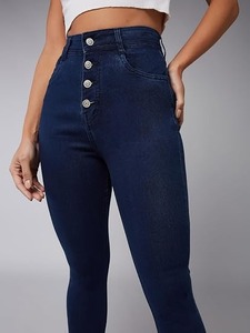 Jean en denim coupe droite pour femme, taille mi-haute, longueur genou, décontracté, usage quotidien, bleu vintage, résistant à la décoloration - Product Image 5