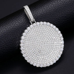 Collier pendentif rond en strass plaqué argent, style hip-hop, bijoux de mode unisexe, cadeau, charme - Product Image 2