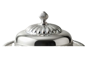 Beurrier classique en argent avec couvercle, design rond gravé en métal fait main, pour la cuisine et les fêtes - Product Image 4