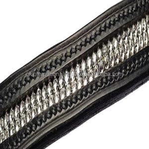 Bande de sourcils en cuir de cheval de qualité supérieure avec cristaux décoratifs strass perles chaîne en métal méga bande de sourcils de cheval en cuir bling - Product Image 1