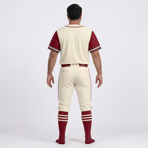 Ensemble de vêtements de baseball pour hommes, pantalon en jersey uni, manches courtes, col en V, fermeture à boutons, respirant, antibactérien, 100% polyester, maille - Product Image 2