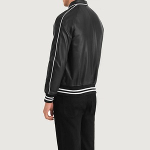 Wholesale Custom Unisex Black Genuine Leather <b>Racing</b> Bomber <b>Jacket</b> Retro Motorcycle with Contrast Piping Waterproof & Windproof - Product Image 2
