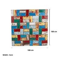 DIVADI Mosaïque Art Déco Murale en Bois de Bateau Recyclé Fait Main, Finition à Base d'Eau, Acier Inoxydable, Patchwork Nautique Vintage