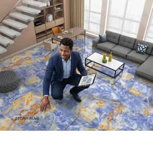 Carreaux de mur et de sol en céramique de porcelaine brillante bleu Borghini 800x1600mm avec effet marbre bleu, antidérapants pour piscine - Product Image 2