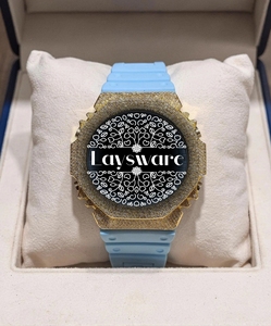 Montre Laysware de luxe avec diamants Moissanite VVS, boîtier en strass, bracelet en silicone bleu clair, montre unisexe Hip Hop, cadeau - Product Image 1