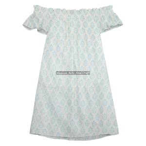 Vestido de Moda al por Mayor para Mujer y Niña, Elegante, Personalizado, Asimétrico, de Algodón, con Hombros Descubiertos y Manga - Product Image 4