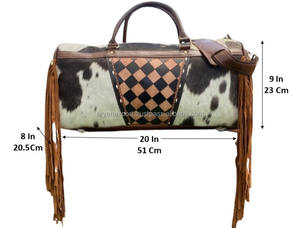 Nouveau concepteur Sports et Fitness en cuir véritable repoussé grande capacité conception à carreaux cheveux sur peau de vache frange voyage sac de sport - Product Image 2