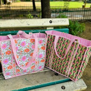 Floral Embroidered Canvas Tote <b>Bag</b> Blue Striped Bohemian Style Open Top Shopping <b>Bag</b> For Women <b>Summer</b> Use - Product Image 2