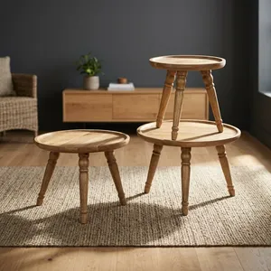 Rustic Wood <b>Nesting</b> Coffee <b>Tables</b> Round Tiered Living Room Furniture With Turned Legs Natural Finish - Product Image 3