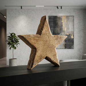 Startik Handcrafted <b>Wooden</b> Star Sculpture <b>Rustic</b> Solid Teak Tabletop Decorative Artwork Home Decor Accent Display Star Block Art - Product Image 2