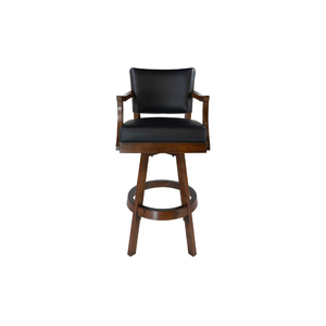 The bar <b>stool</b> is made of high quality solid teak wood with fabric upholstery on the back and seat, suitable for indoor use. - Product Image 1