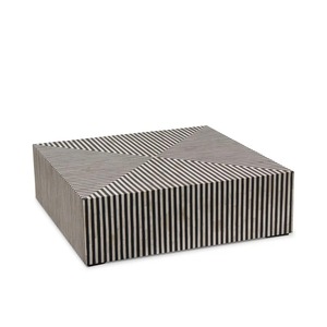 Mesa de Centro de Madera Hecha a Mano con Incrustaciones de Hueso, Diseño Geométrico Ovalado Chevron, Muebles Modernos para el Hogar, Proveedor de India - Product Image 5
