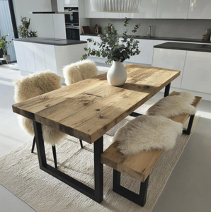 Table à manger ovale industrielle en bois de manguier massif, hauteur réglable, moderne, pour la maison, le bureau, la chambre, la salle de sport, la salle de bain, le restaurant - Product Image 1