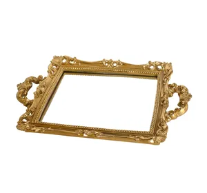 Luxury Handmade Decorative Metal <b>Tray</b> with Mirror Gold Electroplated FinishGold Plated Rectangle Decorative <b>Tray</b> with Handles - Product Image 4