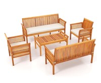 Ensemble de canapés de jardin en teck avec table basse, 6 places, résistant aux intempéries, mobilier de patio contemporain