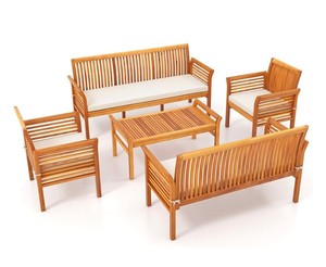 Ensemble de canapés de jardin en teck avec table basse, 6 places, résistant aux intempéries, mobilier de patio contemporain - Product Image 4
