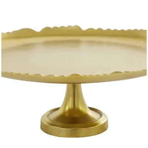 Support à gâteau en métal doré, plateau à dessert rond à bords festonnés, présentoir à gâteau sur piédestal pour fête - Product Image 5