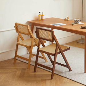 Chaise de salle à manger pliable en bambou avec assise et dossier en rotin, chaise d'appoint en bois pour la maison, le restaurant et la salle à manger - Product Image 6