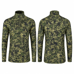 T-shirt à manches longues pour homme, camouflage, col montant, séchage rapide, coupe ajustée, tricoté en polyester, décontracté, pour l'extérieur - Product Image 1