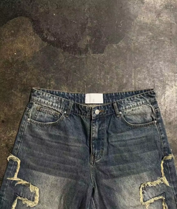 Shorts cargo en denim épais 100% coton, style urbain, taille mi-haute, deux couleurs, avec bordure patchwork effet usé - Product Image 5