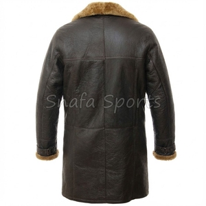 <b>Men's</b> Sheepskin Leather Trench <b>Jackets</b> <b>Shearling</b> Black Vintage Style Winter Warm Faux Fur Long leather Coat - Product Image 2