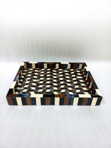 Handmade Resin Wood Inlay Tray | Geometric Chevron Serving <b>Coffee</b> <b>Table</b> Decor Vanity Display Serving Tray - Product Image 6