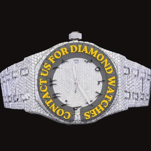 Latest Design Arabic Numerals Glass Round Dial White Dial Moissanite Diamond Unique Features Sterling Silver Hip Hop Watch - Product Image 1