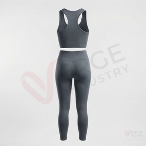 Conjunto de yoga sin costuras para mujer, leggings de cintura alta y largo completo, conjunto deportivo de 2 piezas - Product Image 2