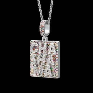 Iced Out Colorful Moissanite Stone Letter <b>Pendant</b> 925 <b>Silver</b> Hip Hop Bling Necklace Personalized <b>Initial</b> Letter <b>Pendant</b> For Men - Product Image 3