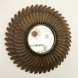 Vintage Feather Sunburst <b>Wall</b> <b>Mirror</b> Decorative <b>Round</b> Accent <b>Mirror</b> for Living Room Bedroom Entryway - Product Image 1