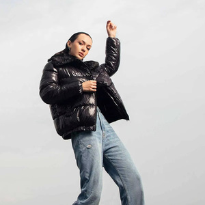 Winter Solid Women Crop Bubble Hooded Breathable Down <b>Jacket</b> Bomber Bubble Coat Women Long Sleeve Thick Zipper Bubble <b>Jackets</b> - Product Image 2