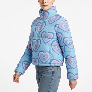 Chaqueta Acolchada con Estampado de Corazones para Mujer, con Cinturón, Sublimada, con Capucha, para Invierno, Abrigo Acolchado, Ropa de Abrigo Informal para Exteriores - Product Image 3