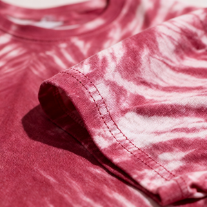 Camiseta Tie Dye para Mujer, Cuello Redondo, Manga Corta, Corte Holgado, 100% Algodón, Informal, Primavera Verano, Tejido Jersey, Patrón Rojo y Rosa - Product Image 4