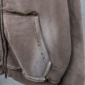 เสื้อฮู้ดซิปหน้า Heavyweight 400 Gsm ล้างสีแบบ Acid Wash พร้อมลายพิมพ์นูนแบบ Distressed สไตล์ฮิปฮอป สตรีทแวร์ สำหรับผู้ชาย - Product Image 4